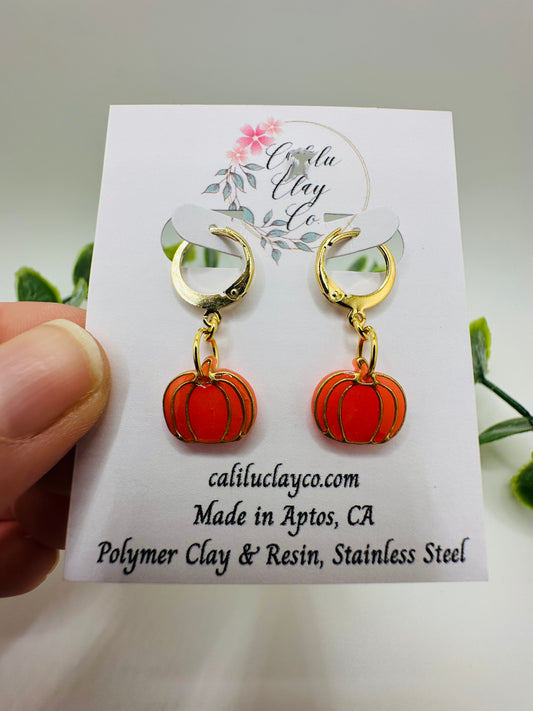 Mini Gold Embossed Translucent Fancy Pumpkin Dangles