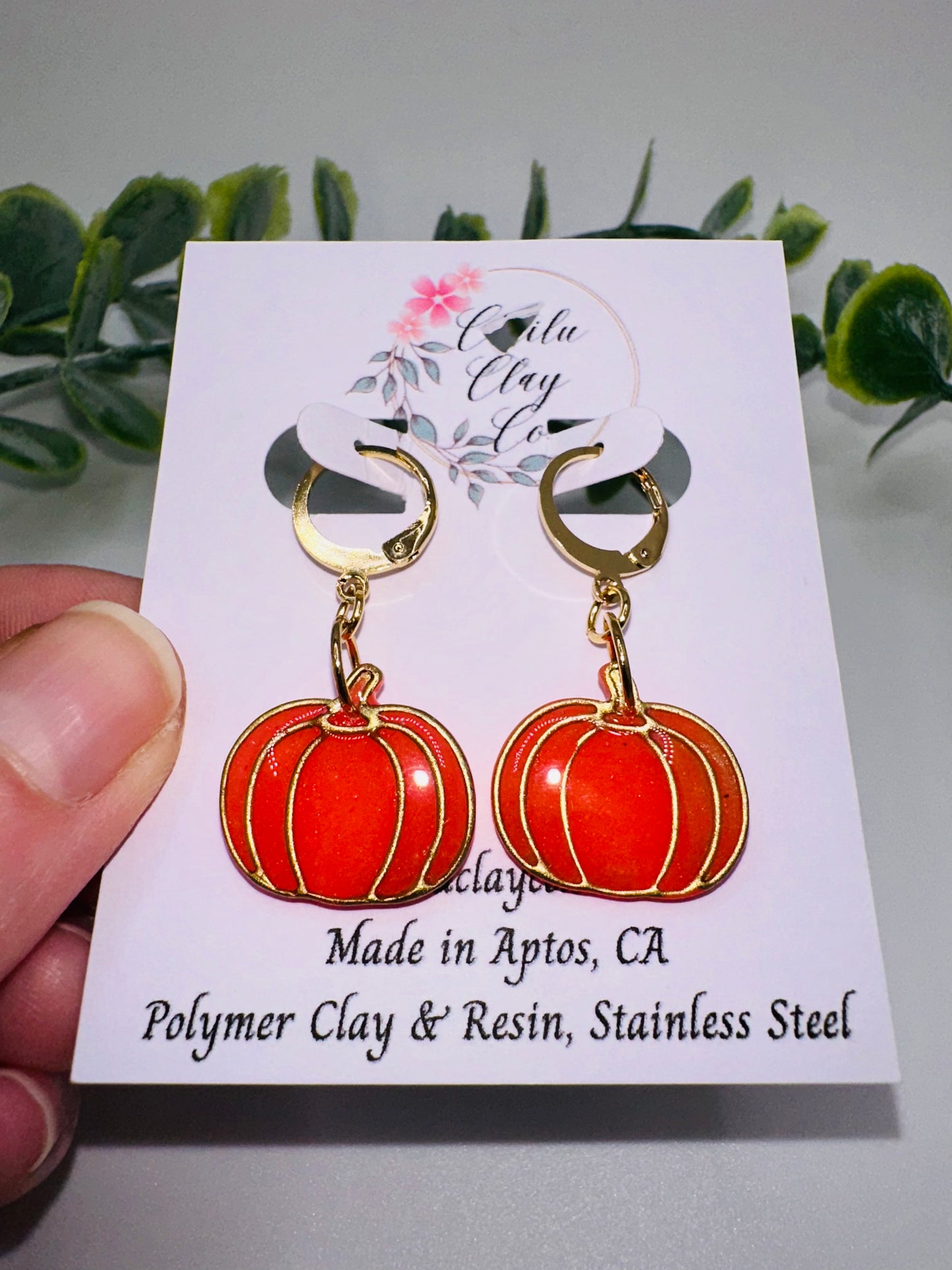Gold Embossed Translucent Fancy Pumpkin Dangles