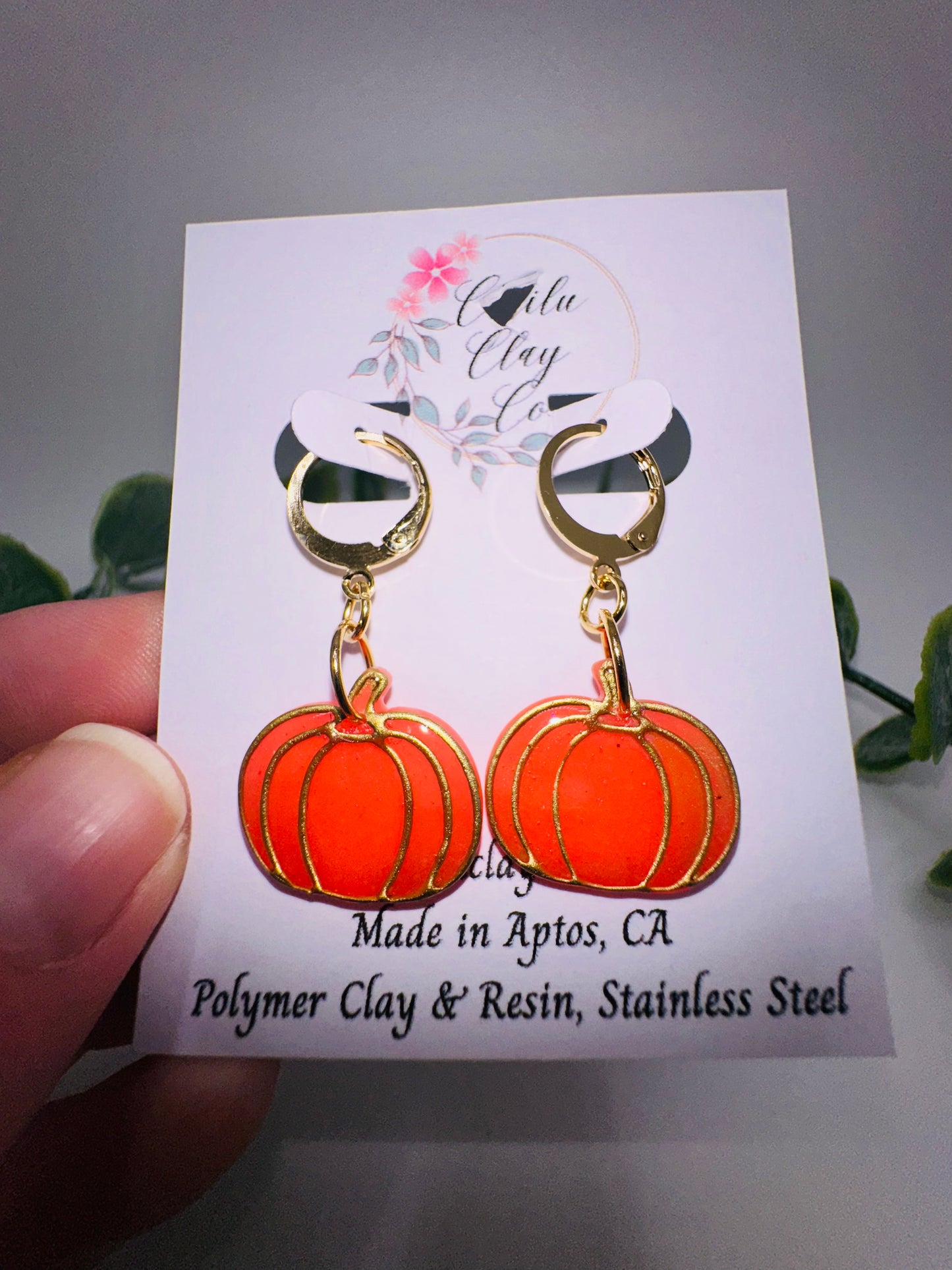 Gold Embossed Translucent Fancy Pumpkin Dangles