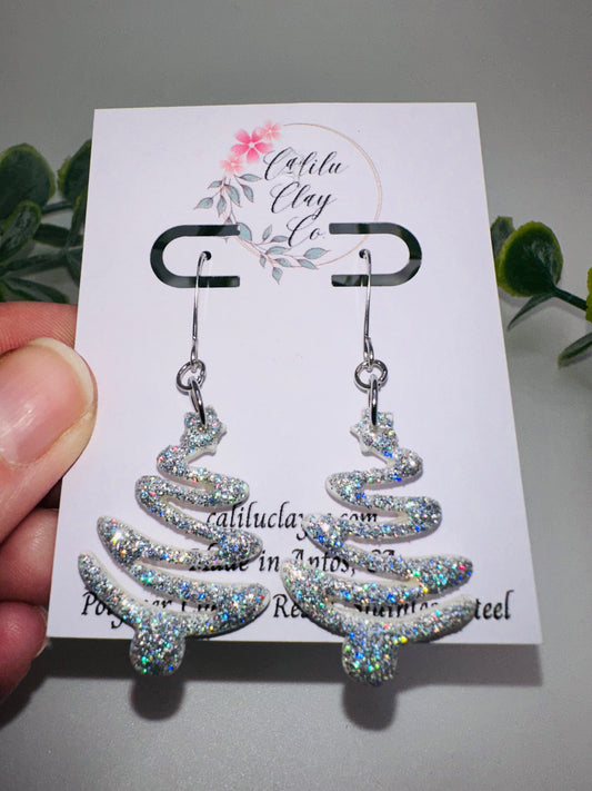 Silver/White Holographic Sparkly Ribbon Christmas Trees