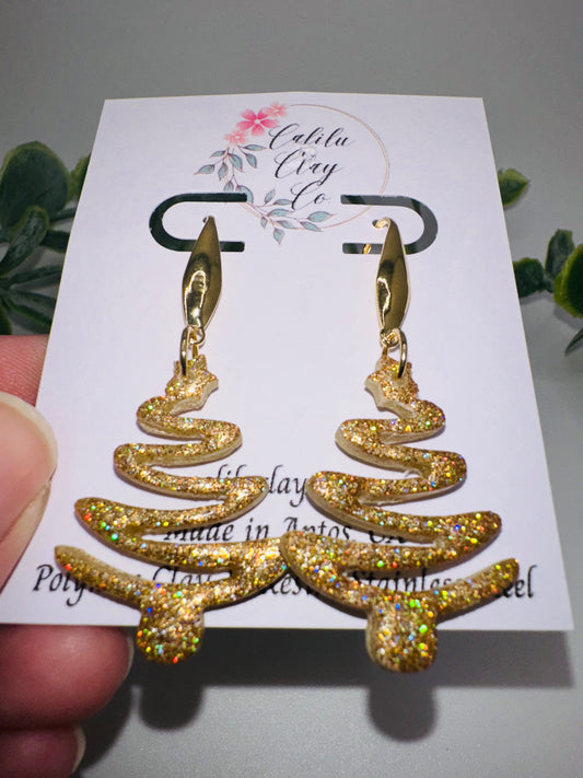 Gold Holographic Sparkly Ribbon Christmas Trees