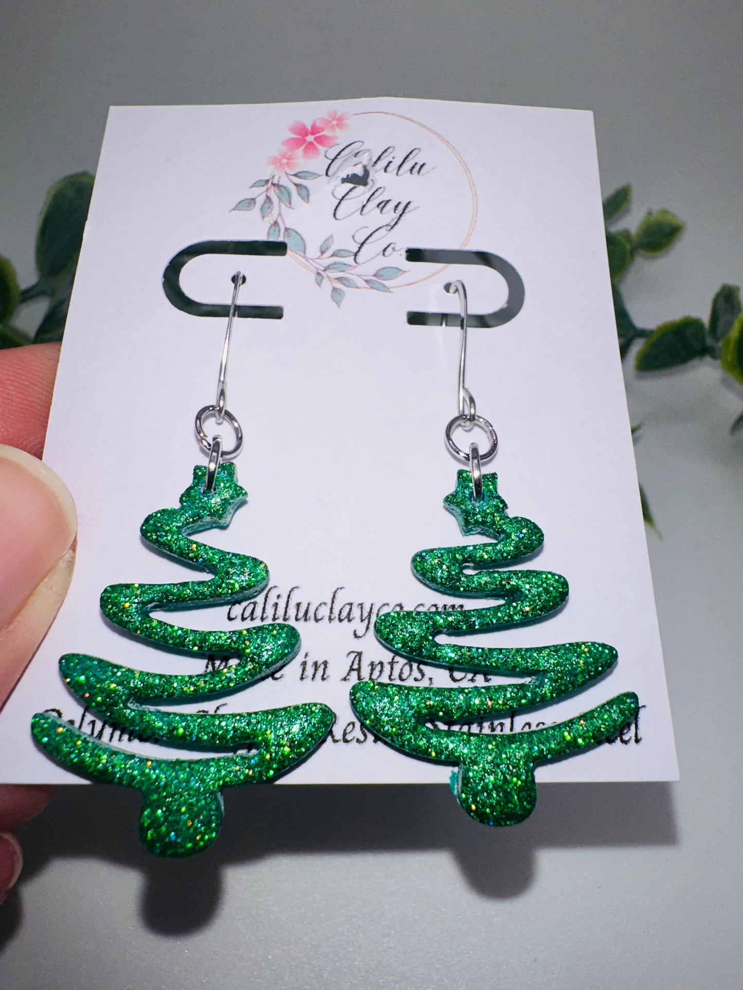 Green Holographic Sparkly Ribbon Christmas Trees