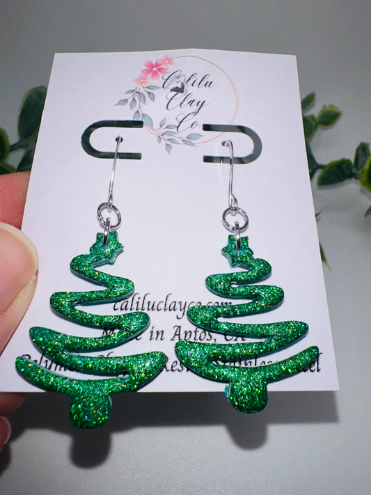 Green Holographic Sparkly Ribbon Christmas Trees