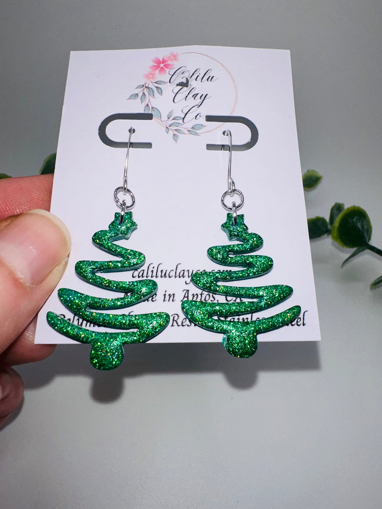Green Holographic Sparkly Ribbon Christmas Trees