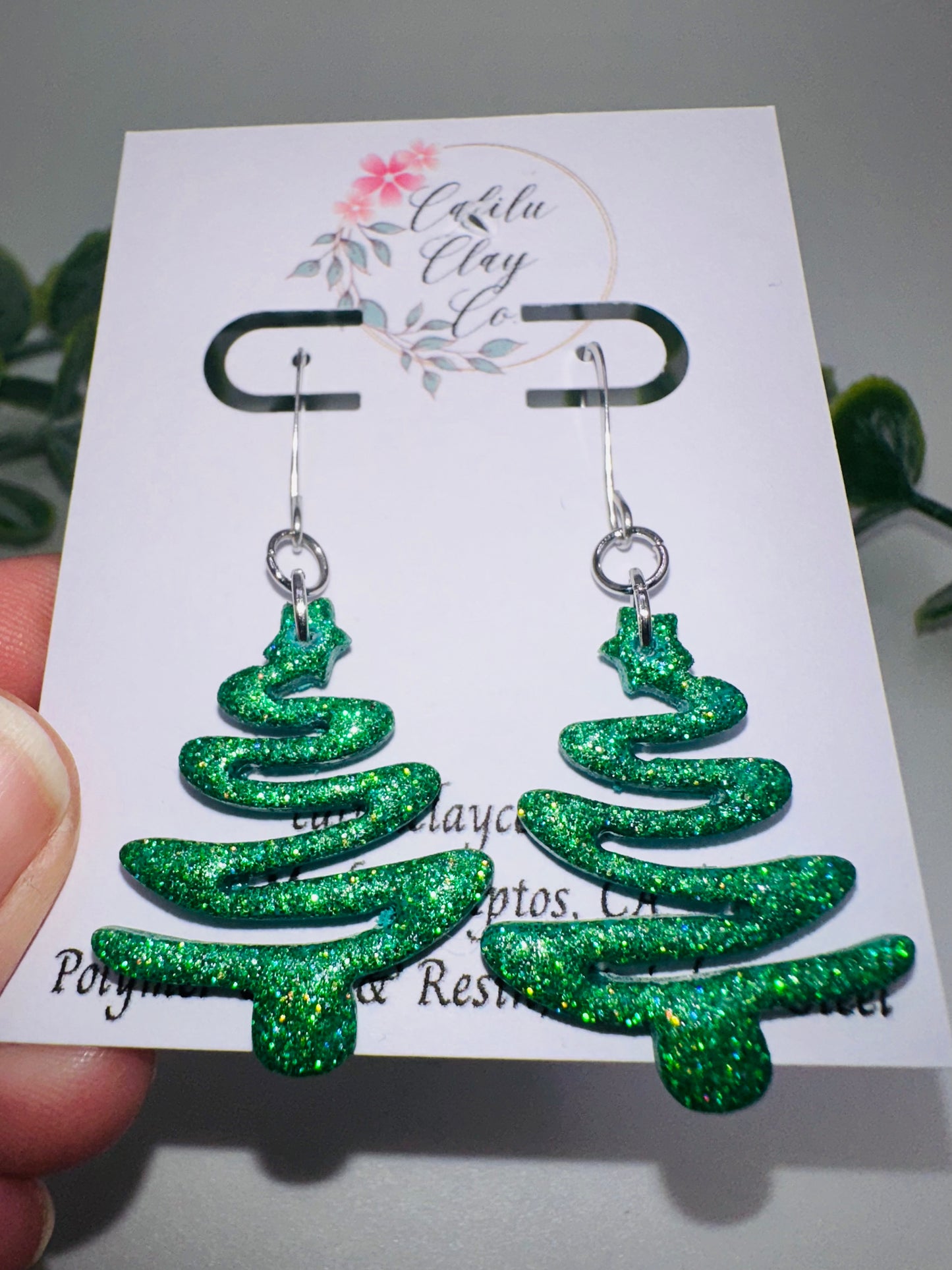 Green Holographic Sparkly Ribbon Christmas Trees