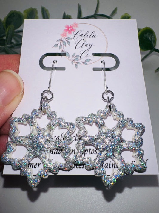 Silver/White Holographic 3-pointed Snowflake Dangle