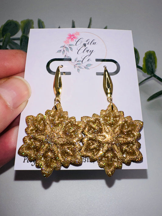 Holographic Sparkly Gold Snowflake Dangles