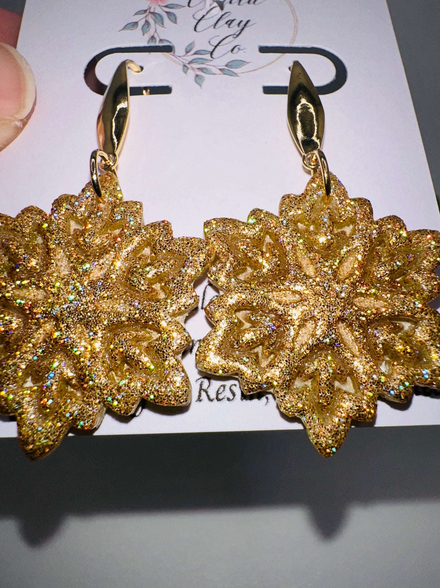 Holographic Sparkly Gold Snowflake Dangles