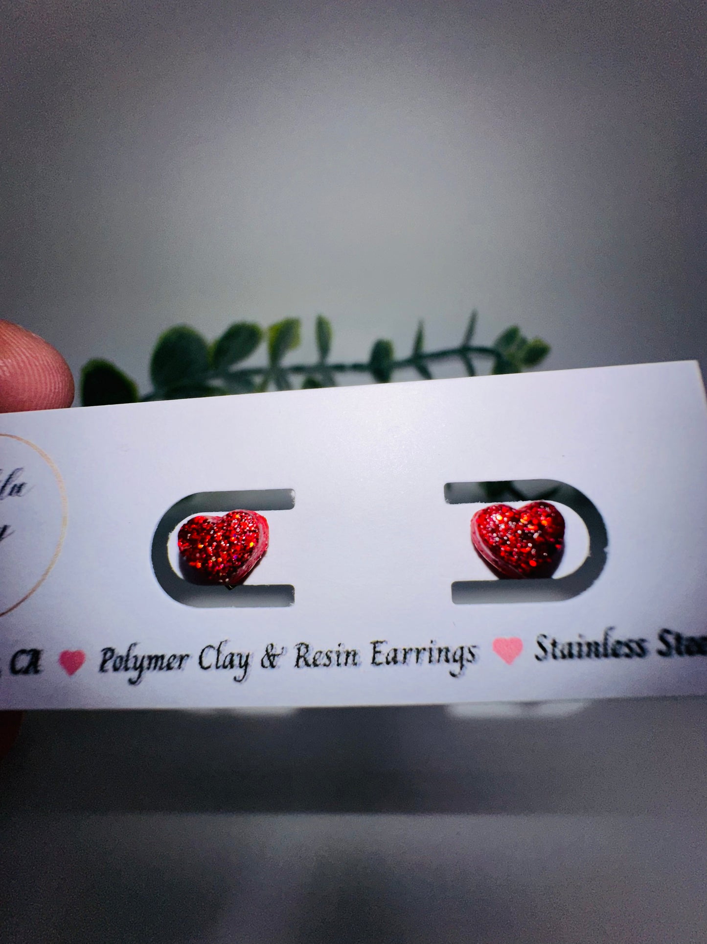 Tiny Red Holographic Glitter Heart Studs / Post Earrings