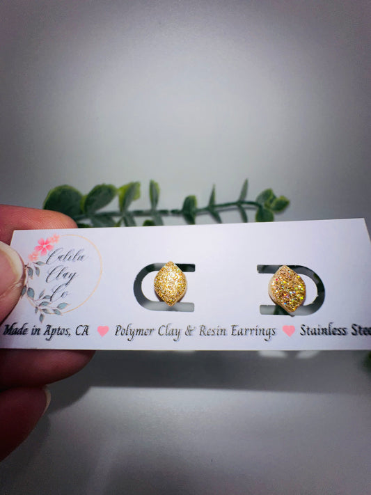 Tiny Gold Holographic Glitter Rounded Diamond Studs / Post Earrings