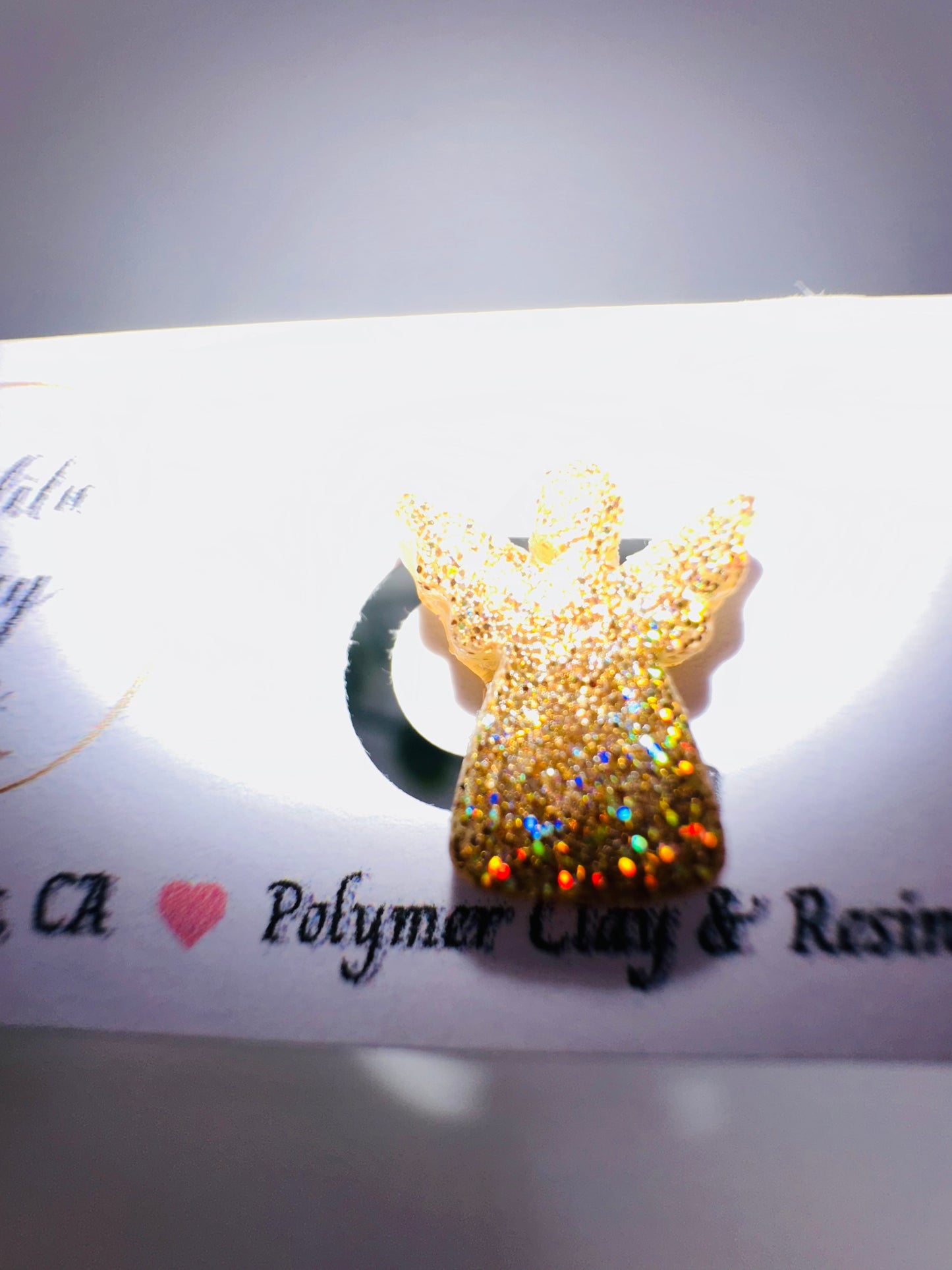 Gold Holographic Glitter Angel Studs / Post Earrings