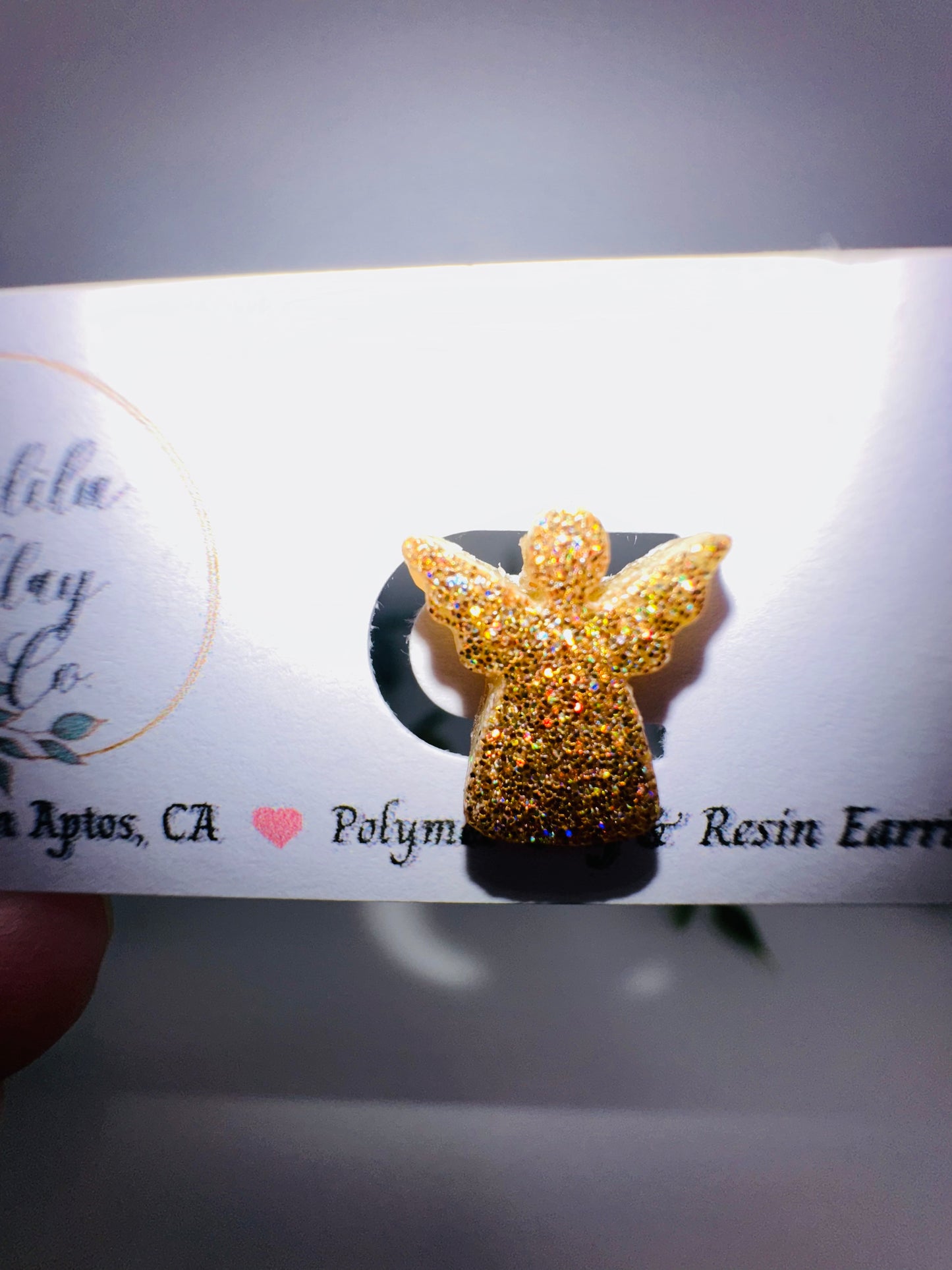 Gold Holographic Glitter Angel Studs / Post Earrings