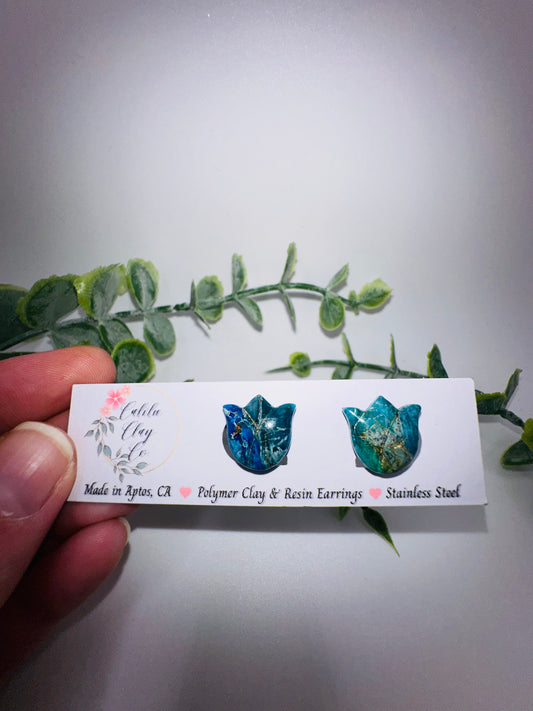 Ocean Inspired Tulip Studs / Post Earrings