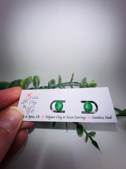 Tiny Holographic Green Rounded Diamond Studs / Post Earrings