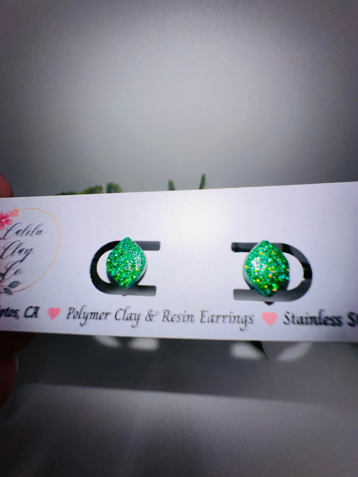 Tiny Holographic Green Rounded Diamond Studs / Post Earrings