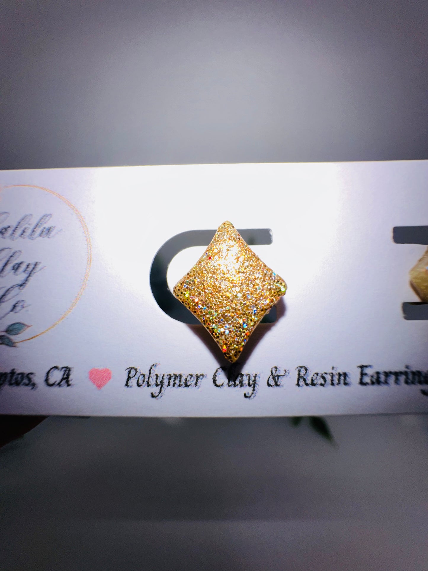 Gold Holographic Glitter Inverted Diamond Studs / Post Earrings