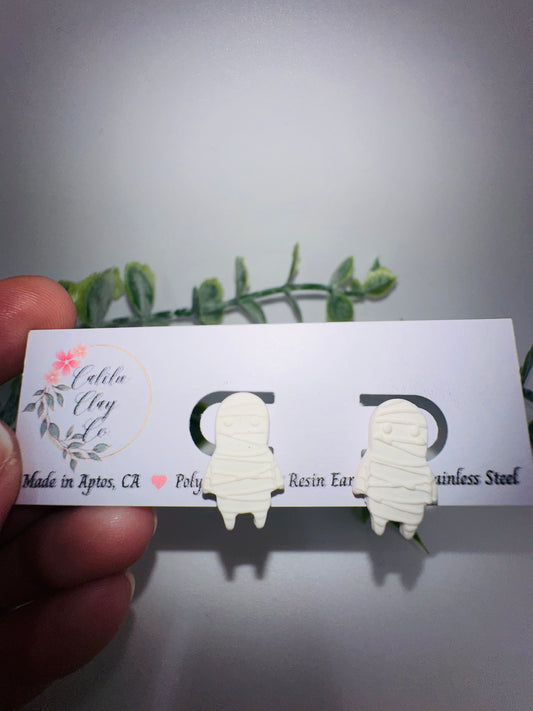 White Mummy Studs / Post Earrings