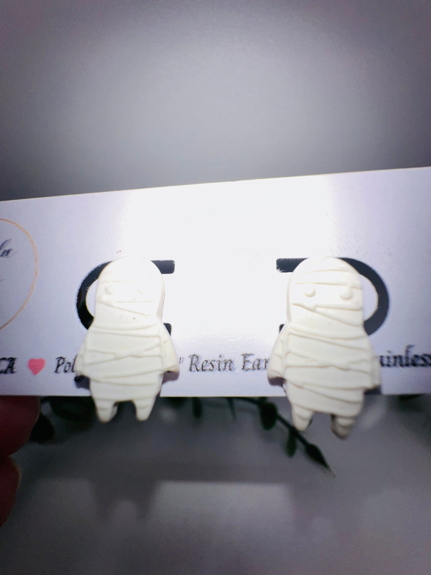 White Mummy Studs / Post Earrings