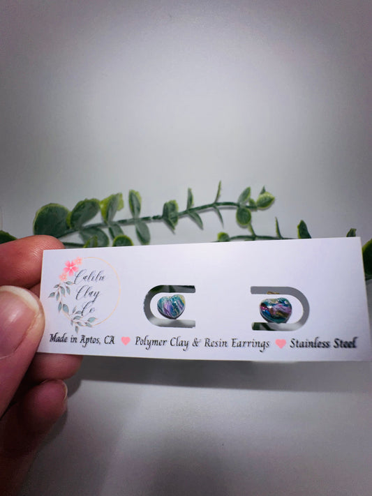 Tiny Purple and Teal Heart Studs / Post Earrings