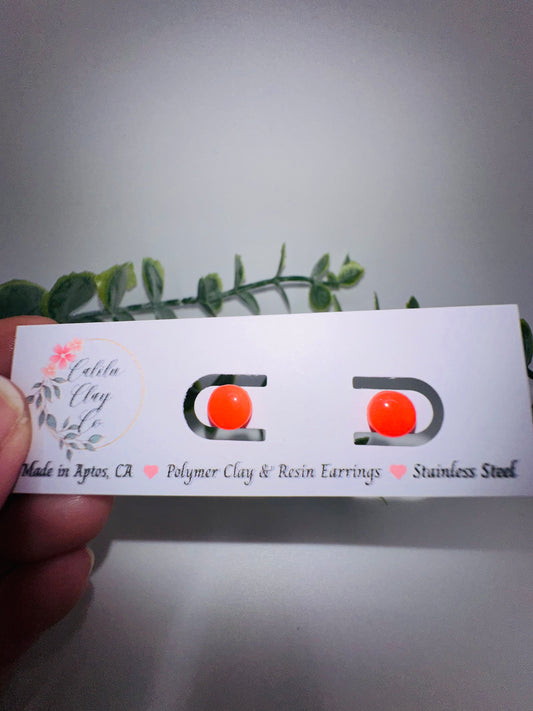 Tiny Round Glossy Coral Studs / Post Earrings