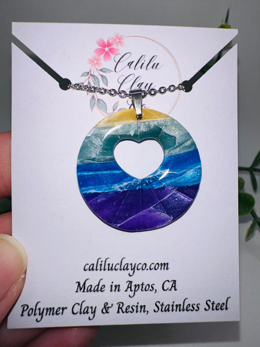 Round Rainbow Pendant with Heart Cutout