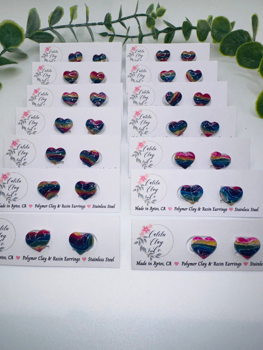 Rainbow Heart Studs / Post Earrings