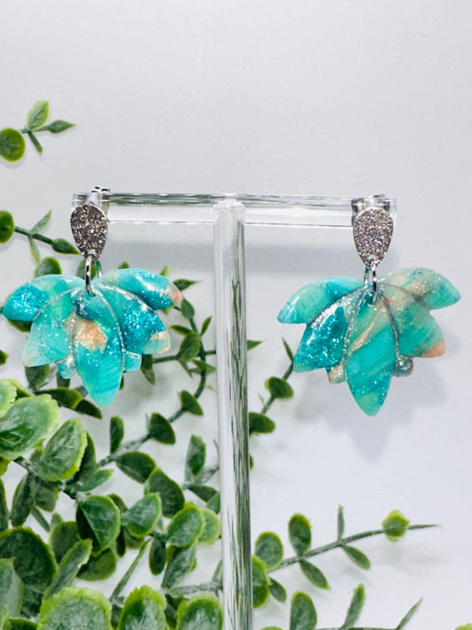 Turquoise & Peach Lotus Dangles with Posts Earrings