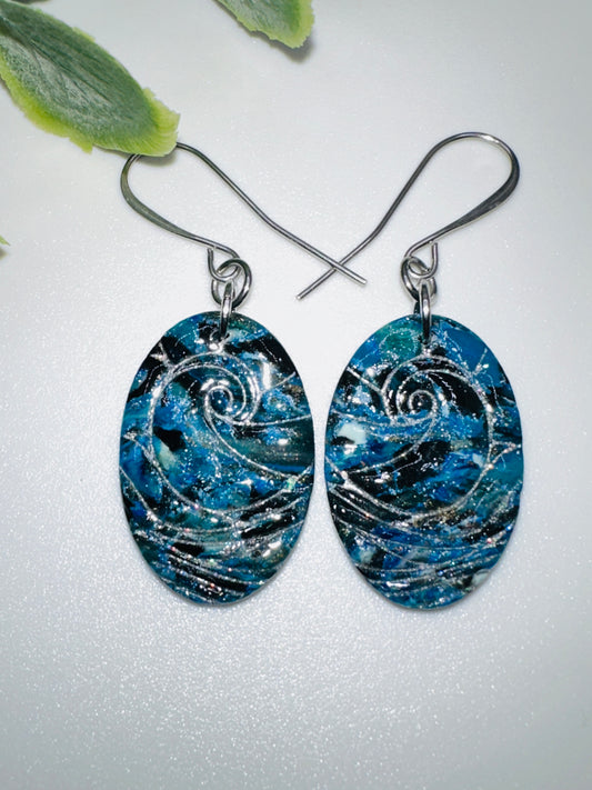 Midnight Waves Oval Dangles Earrings