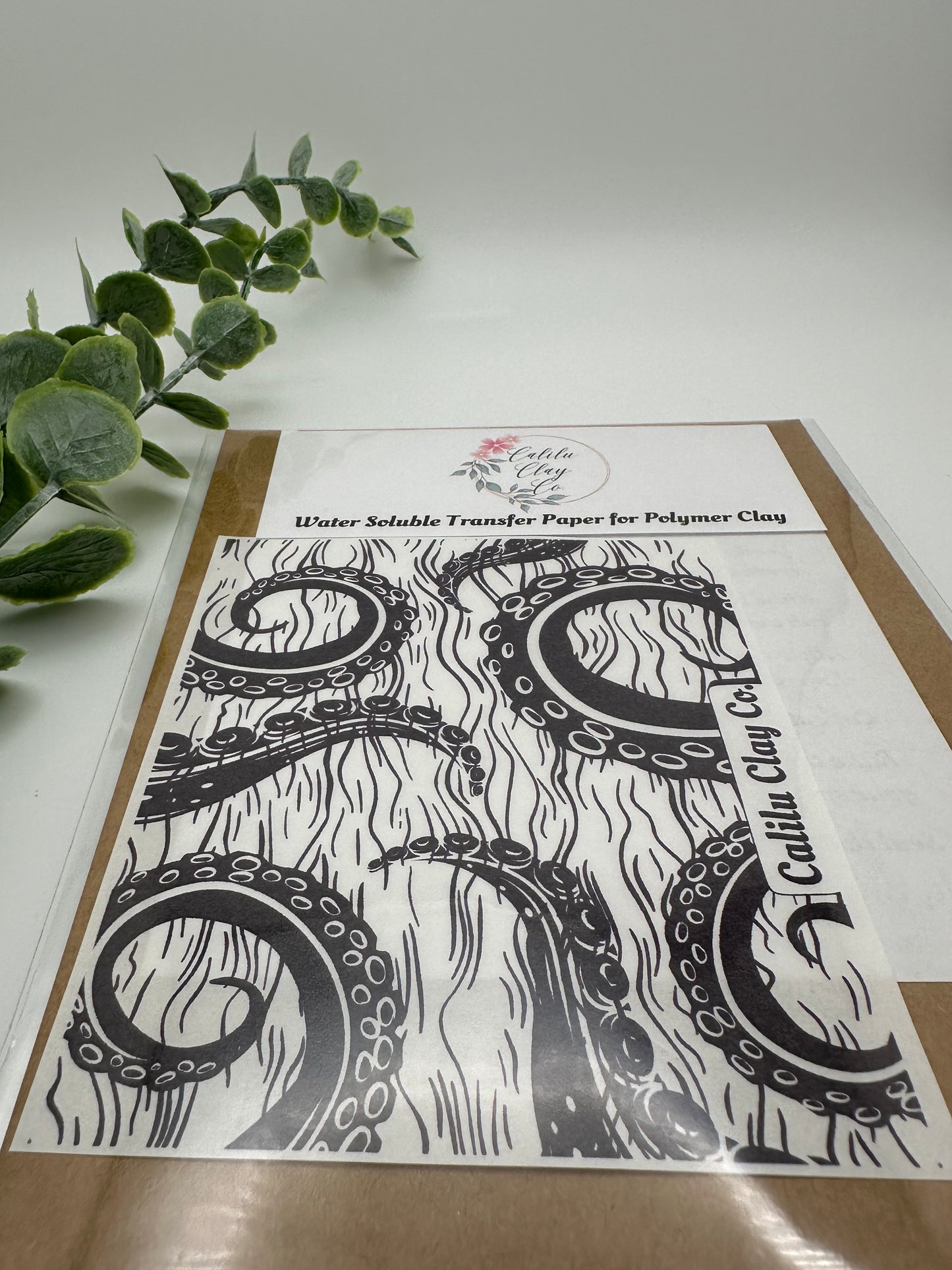 Tentacles and Waves Polymer Clay Water-Soluble Transfer Sheet