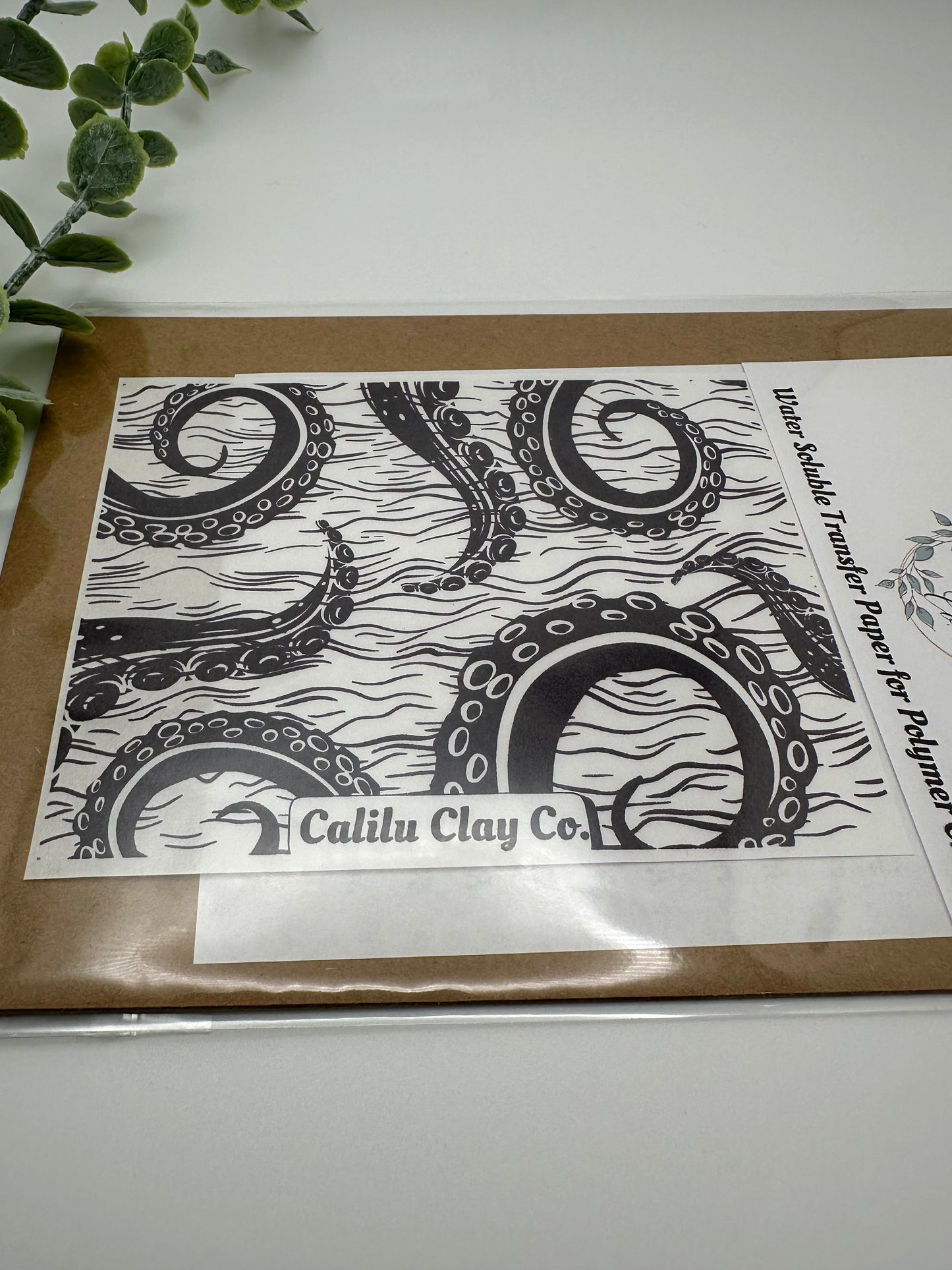 Tentacles and Waves Polymer Clay Water-Soluble Transfer Sheet