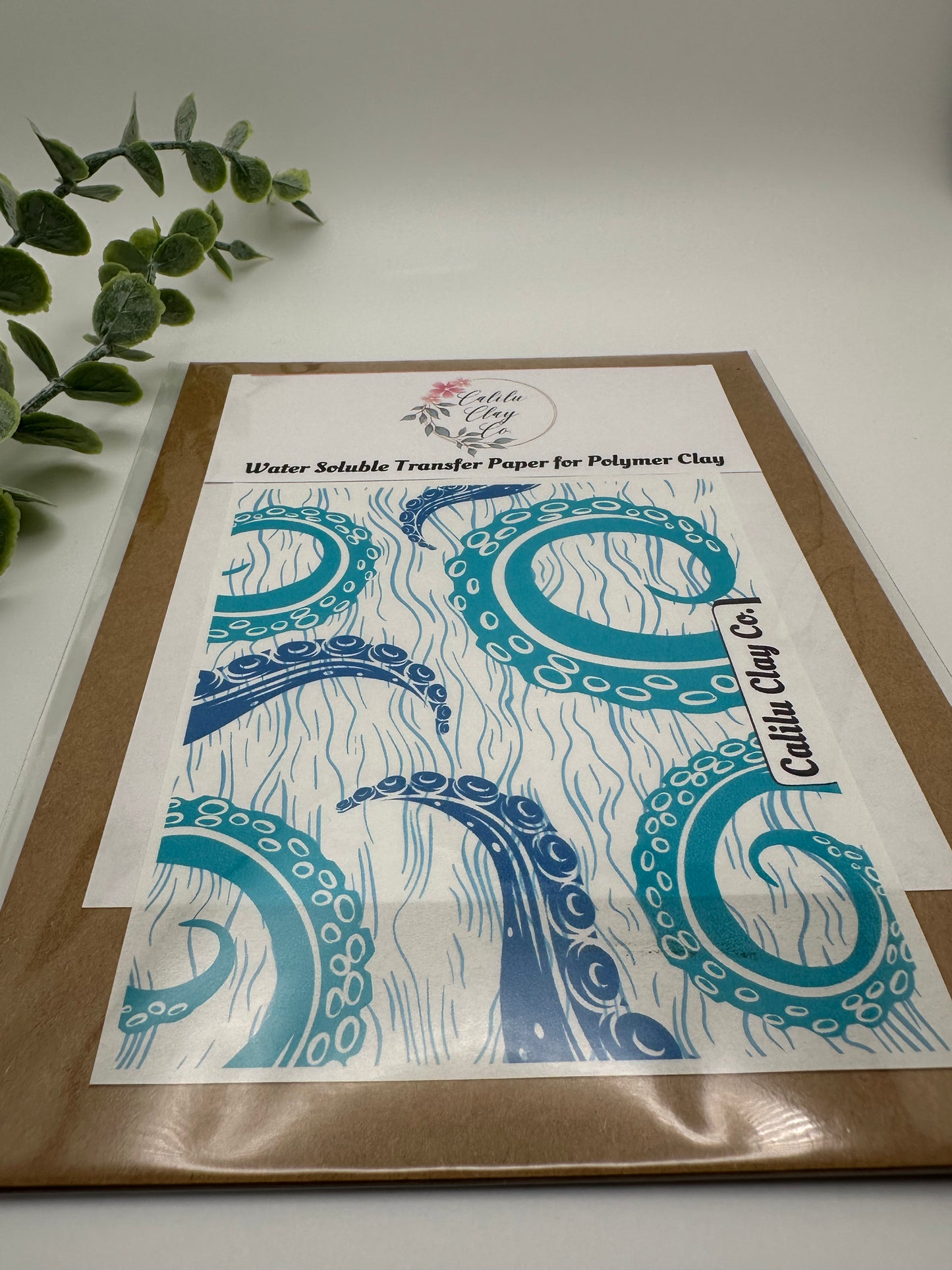 Tentacles and Waves Polymer Clay Water-Soluble Transfer Sheet
