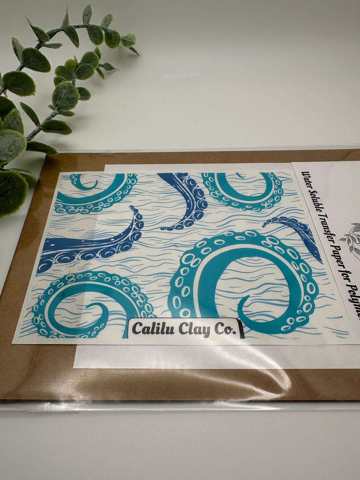 Tentacles and Waves Polymer Clay Water-Soluble Transfer Sheet