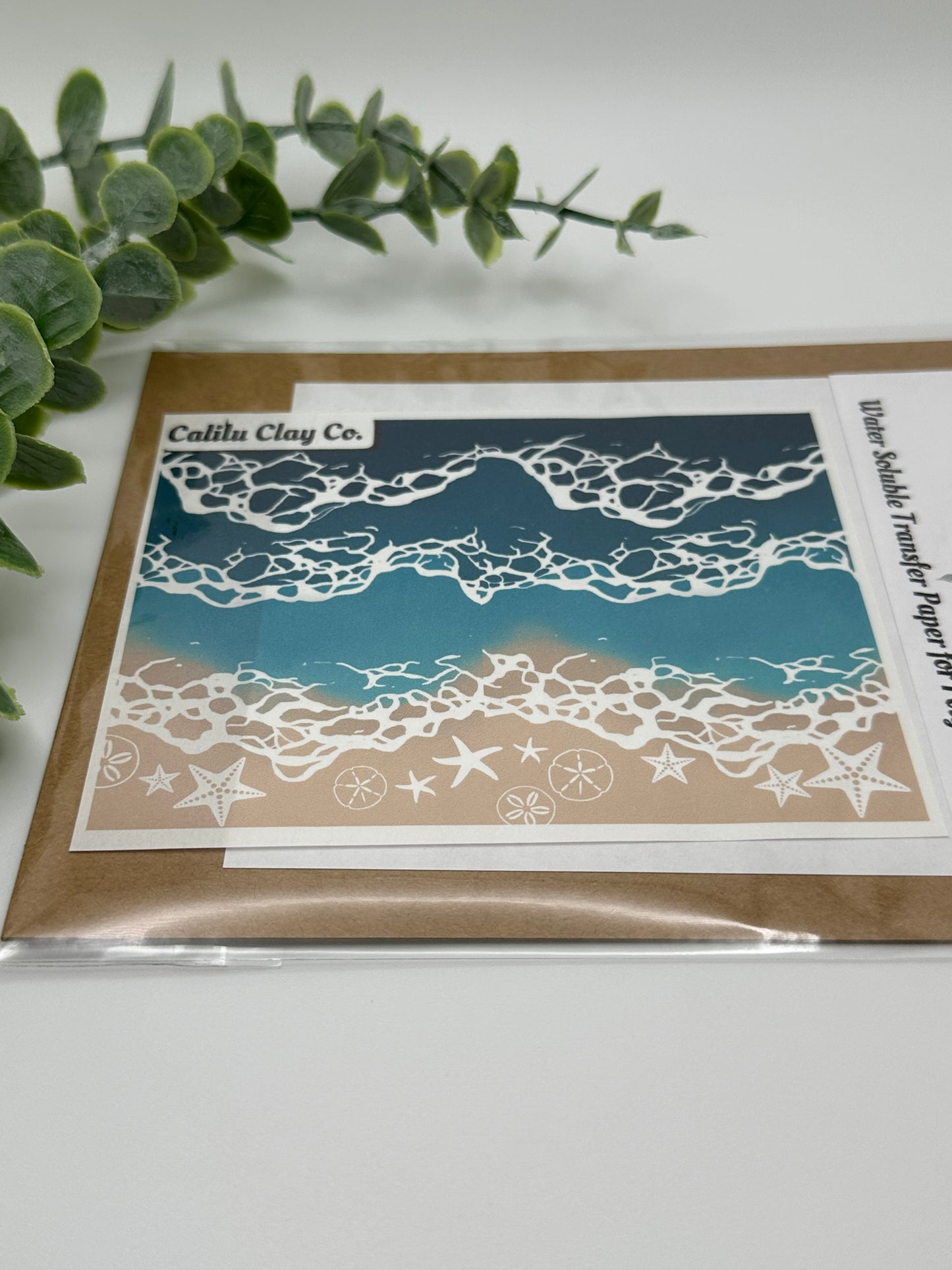 Ocean Shore with SeaShells Polymer Clay Water-Soluble Transfer Sheet