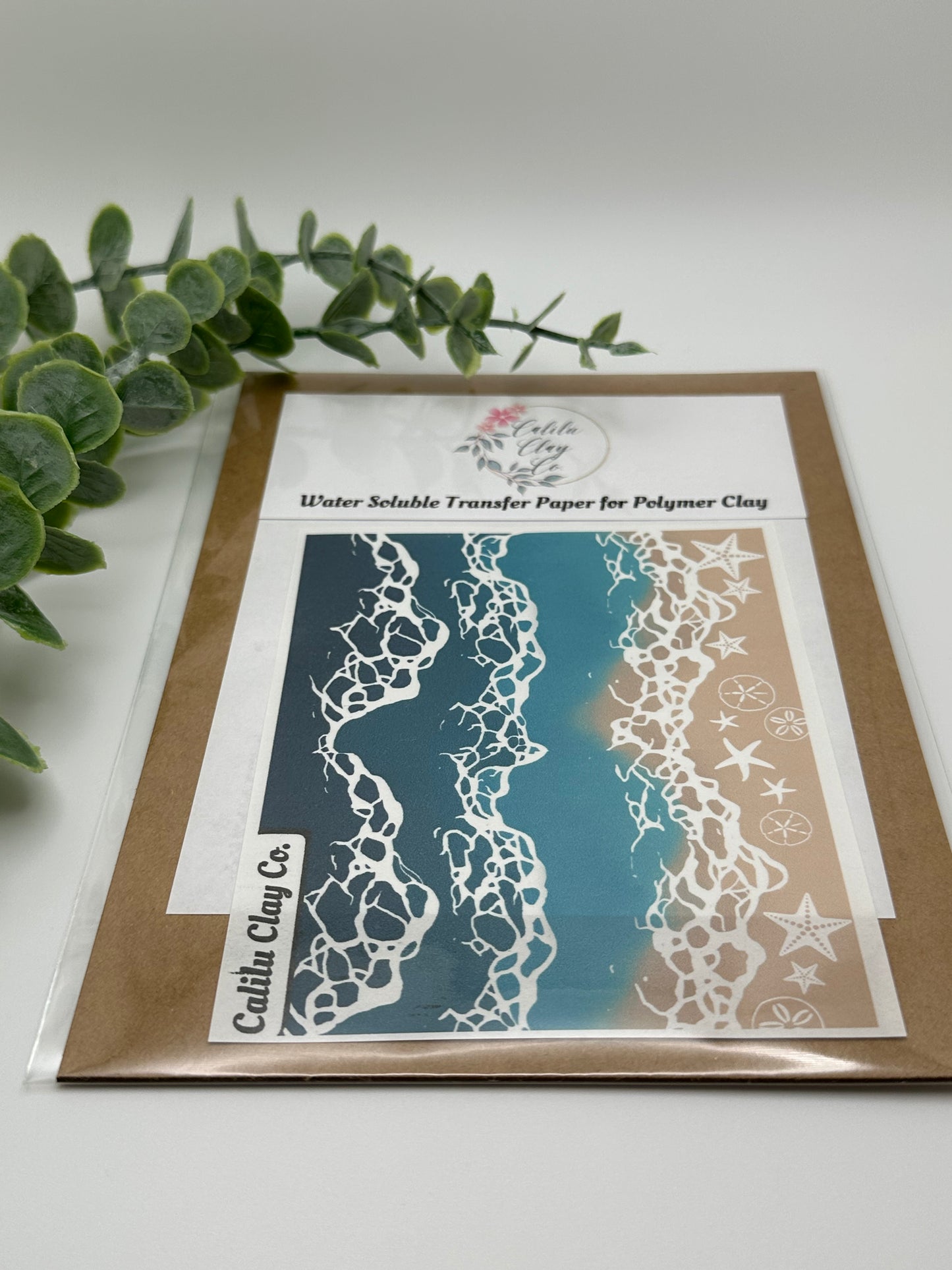 Ocean Shore with SeaShells Polymer Clay Water-Soluble Transfer Sheet
