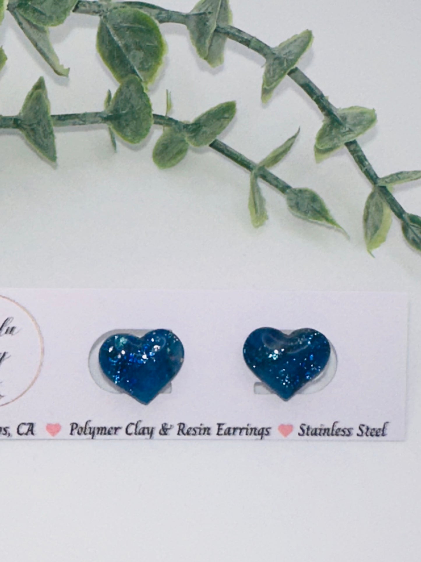 Sparkly Blue Marbled Heart Studs