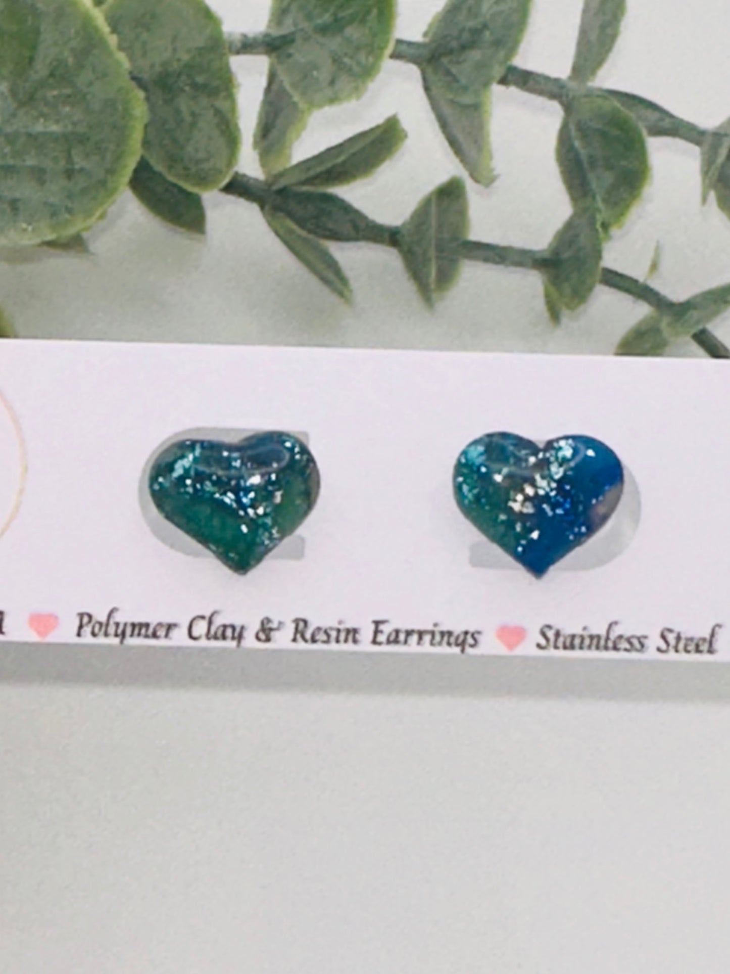 Sparkly Blue Marbled Heart Studs