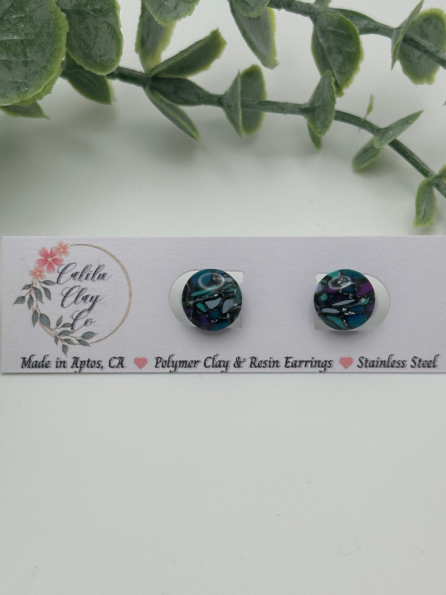 Round Purple and Teal Cane Studs