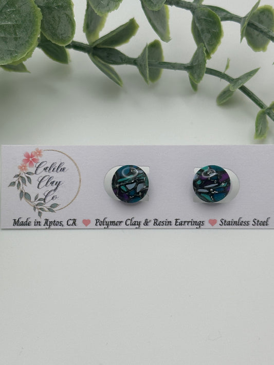 Round Purple and Teal Cane Studs