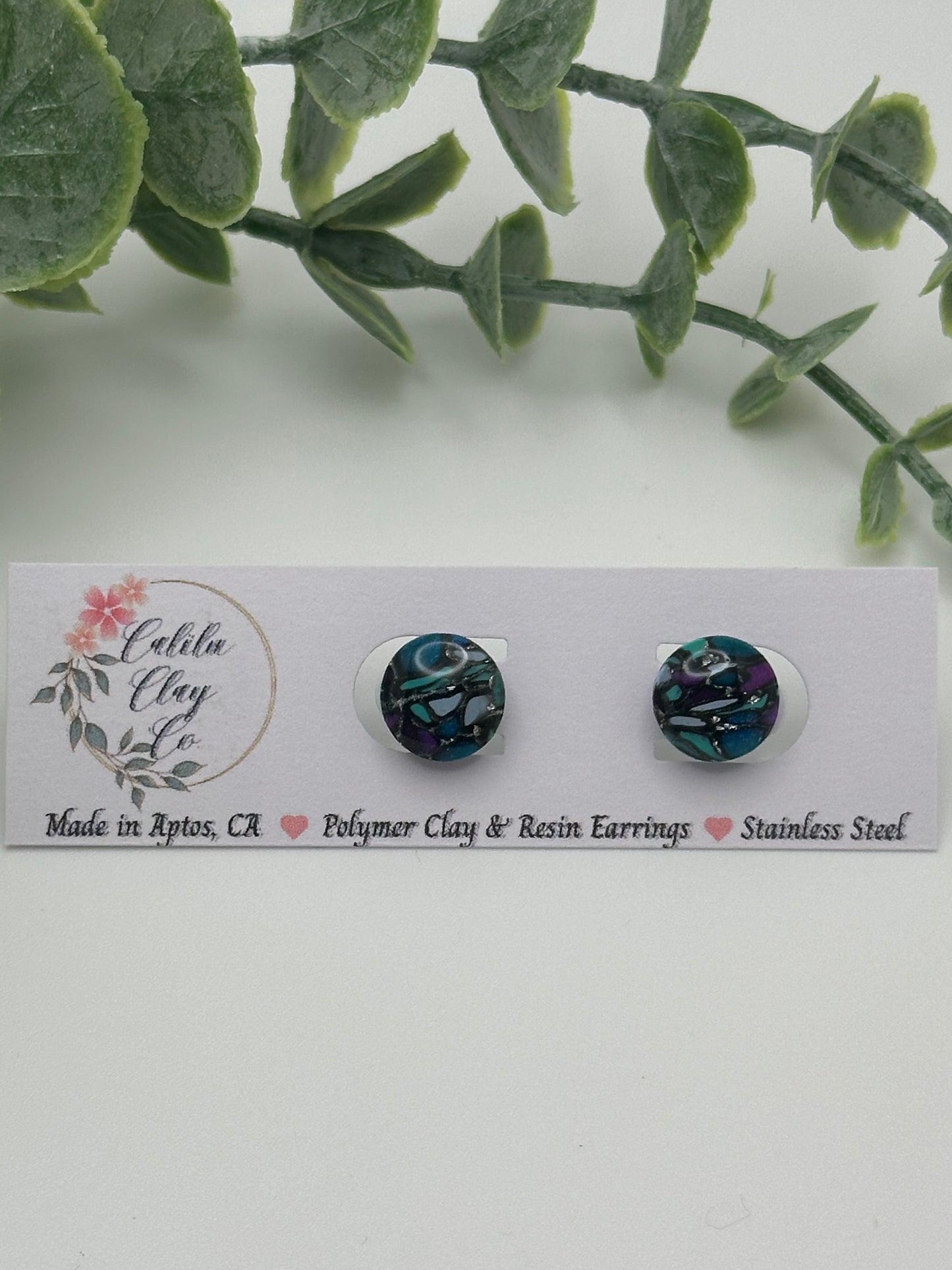 Round Purple and Teal Cane Studs