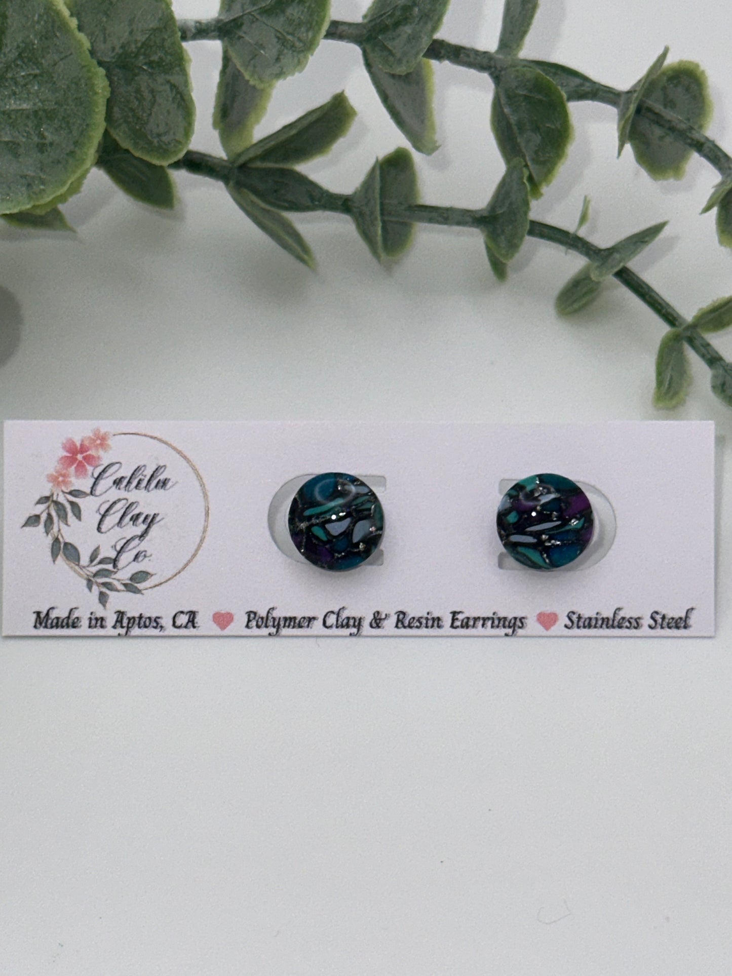 Round Purple and Teal Cane Studs