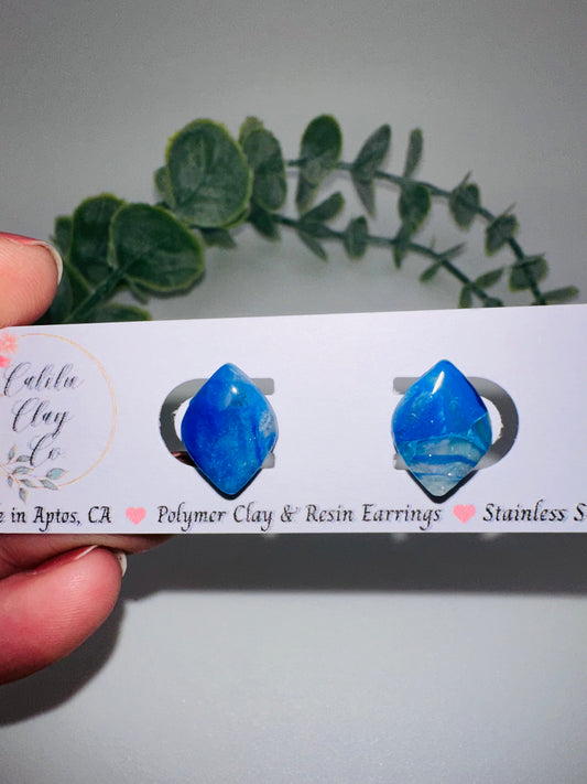 Blue Marbled Diamond Studs