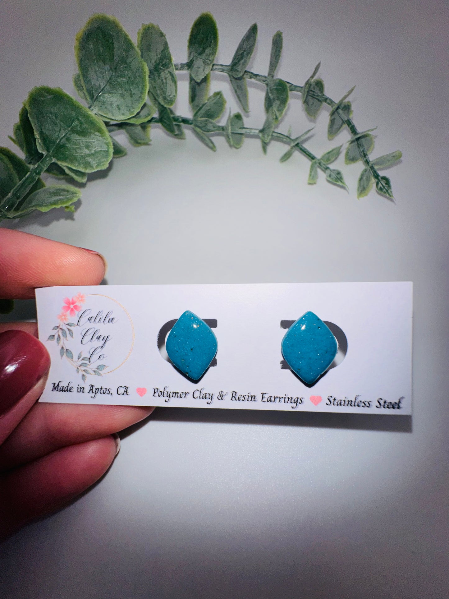Blue Rounded Diamond Studs