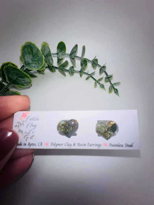 Gold Iridescent Marbled Heart Studs
