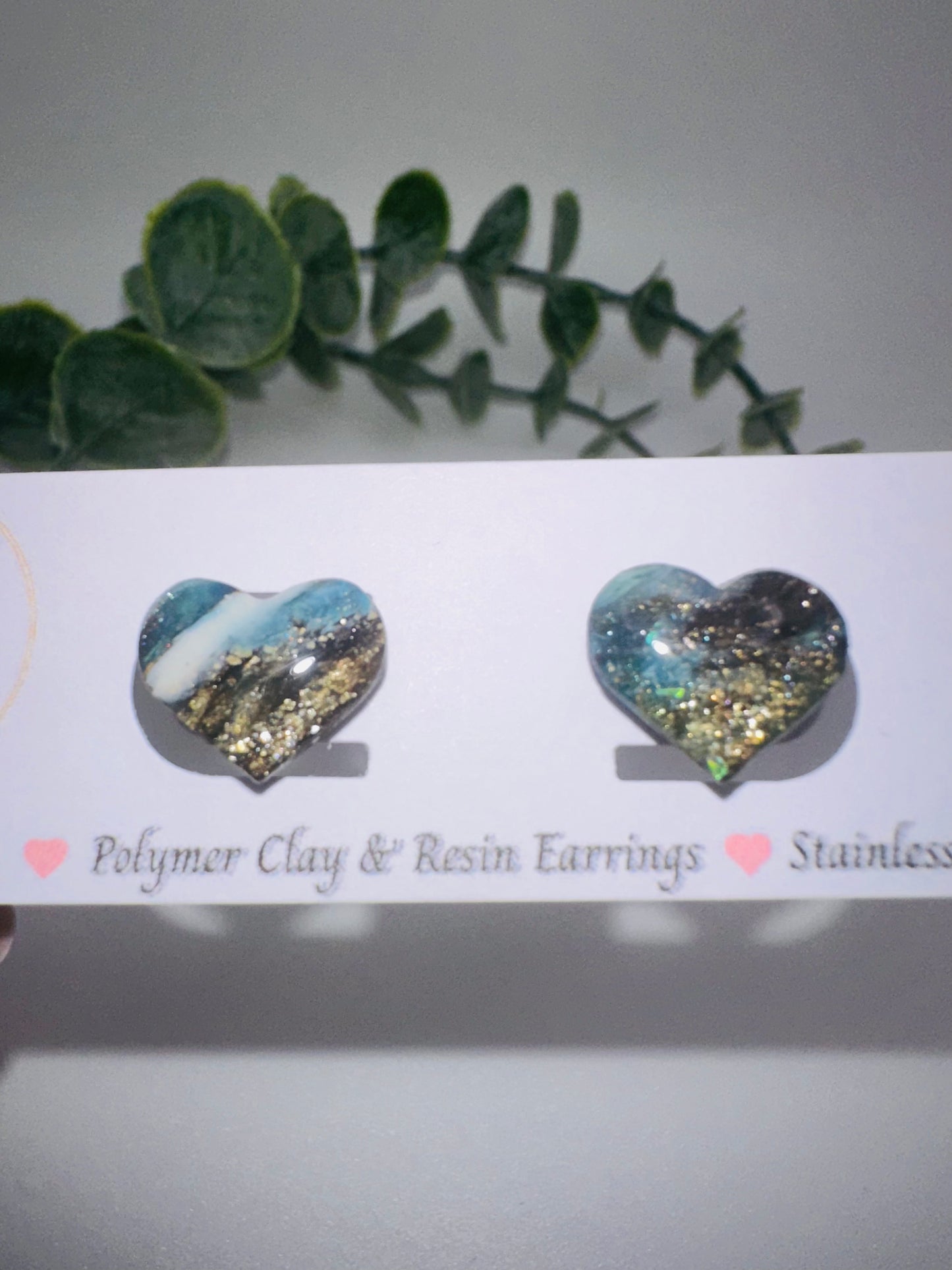 Ocean Marbled Heart Studs