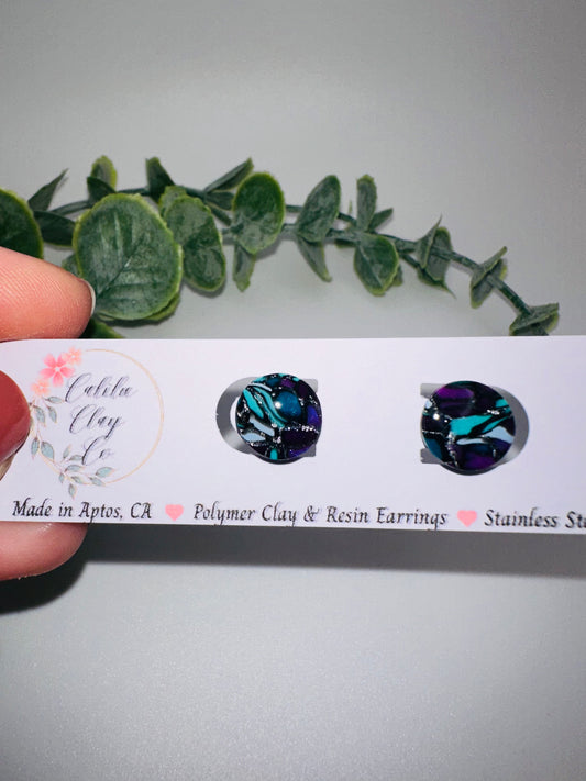 Round Purple and Teal Cane Studs