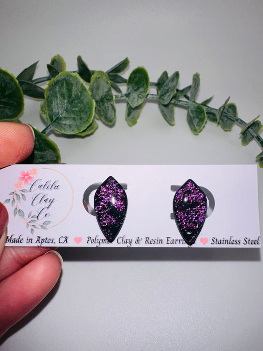 Black with Pink Shimmer Teardrop Studs