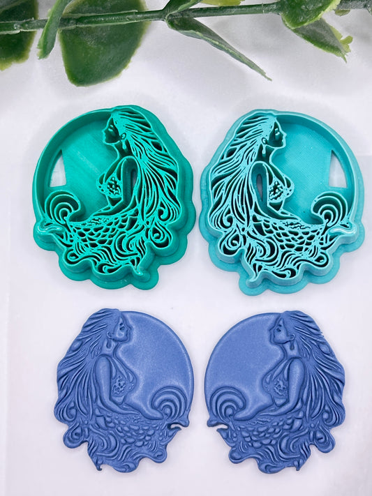 Mermaid with Flowy Hair Polymer Clay Cutter