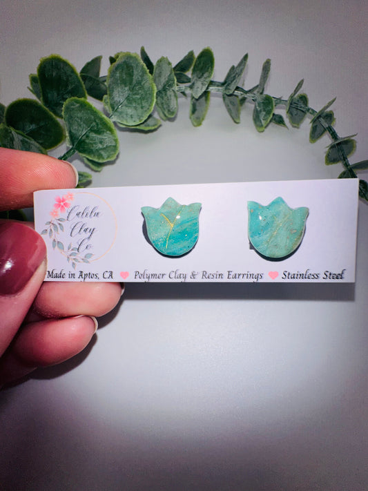 Jade Ocean Tulip Studs