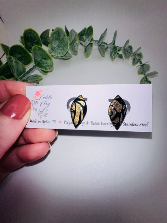Black and Gold Abstract Mosaic Drop Studs