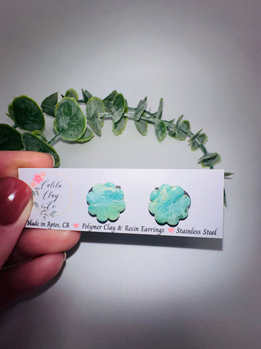 Jade Ocean Flower Studs